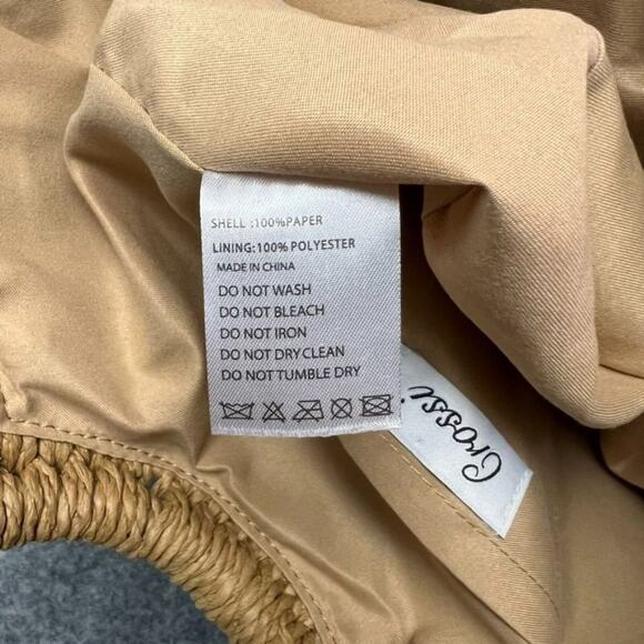 Crossi Woven Boho Paper Straw Half Moon Round Circle Handle Large Bag - Picture 6 of 7